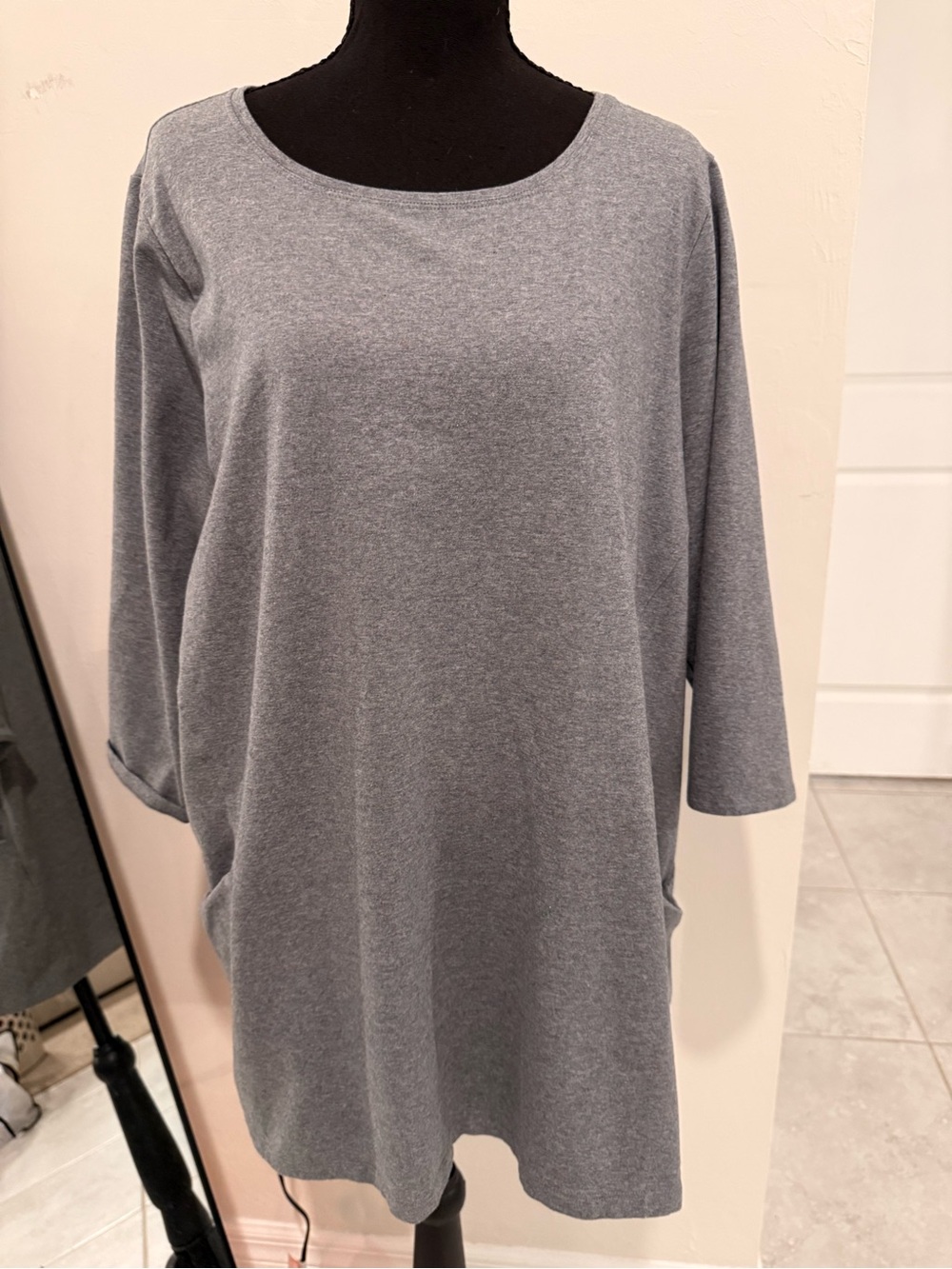Eileen Fisher Organic Cotton Heather Gray Scoop Neck Tunic